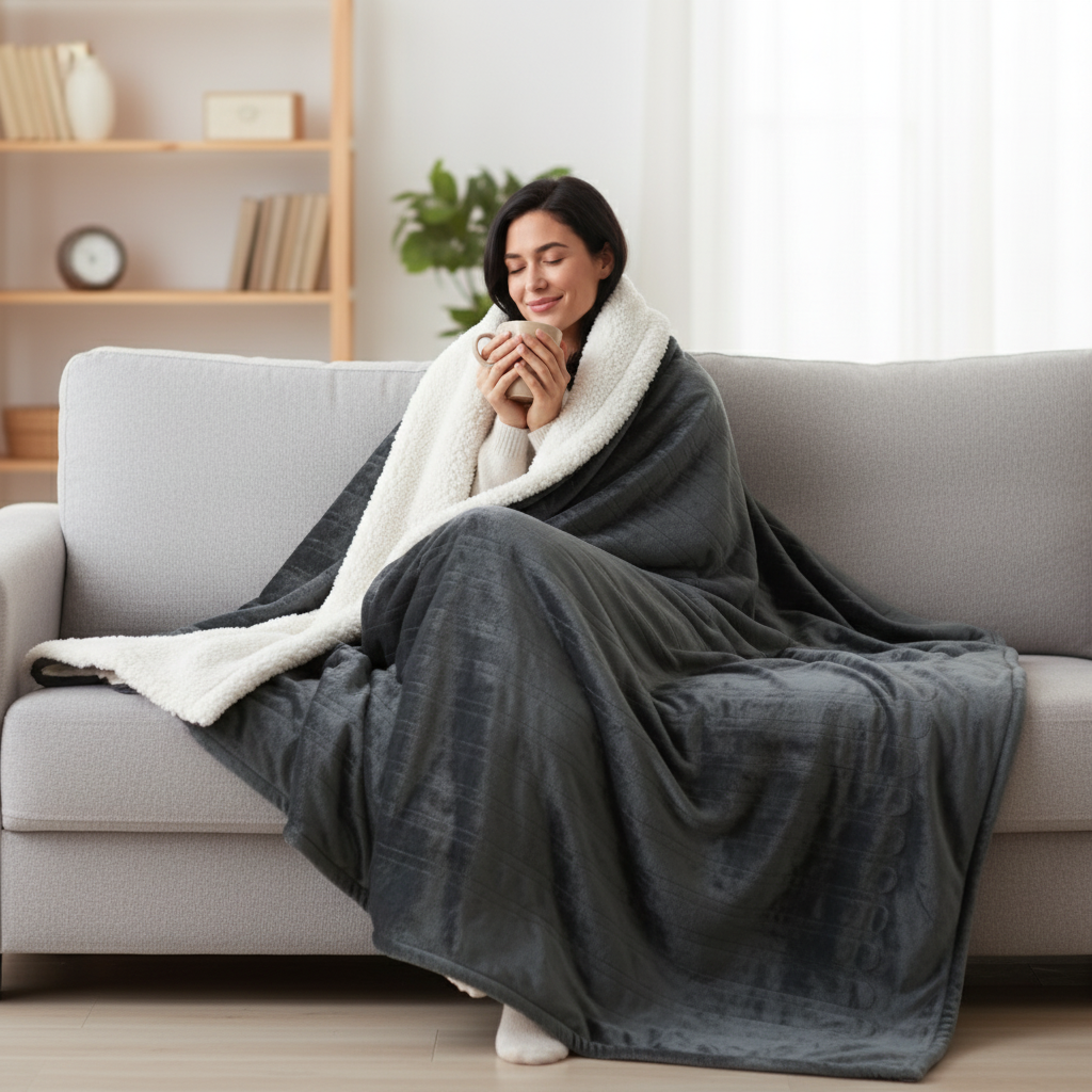 Wrapse Sherpa Fleece Lining Heated Blanket